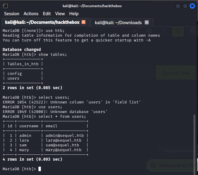 config table contents