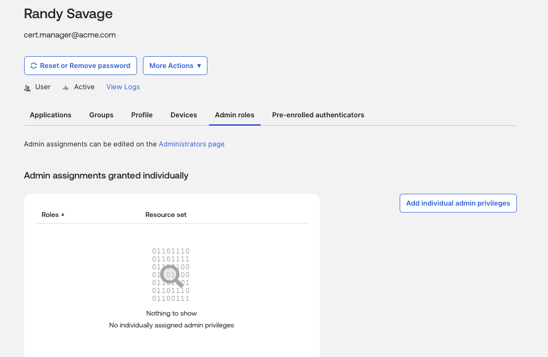 Admin Roles tab on cert.manager profile
