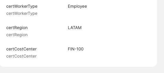 User profile with custom attribute values