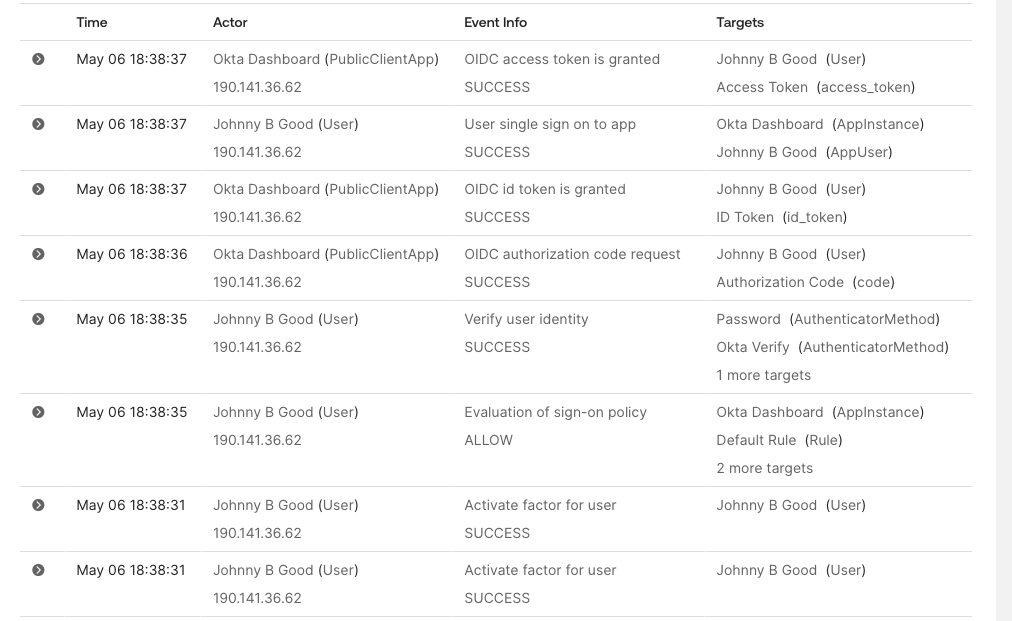 System log showing enrollment event