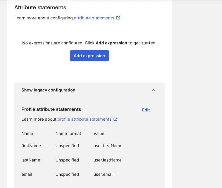 Attribute statements configured