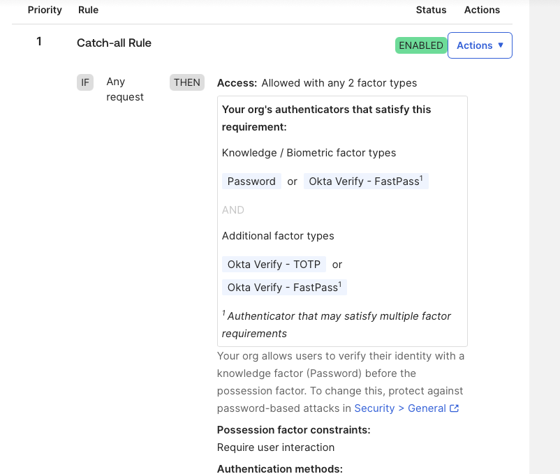 App authentication policy rule